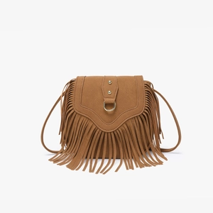 Sac À Épaule Femme Rétro Bohème À Franges Daim PU Mat Sac Bandoulière Sac Selle Décor Anneau Métallique Rivets