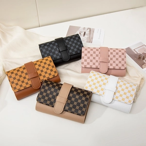 Vintage Monogram Print Women Short Wallet PU Leather Card Holder Retro Fashion Tri-Fold Coin Purse Small Handbag For Women