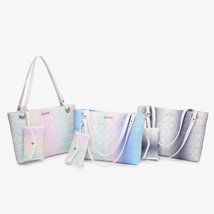 Women's Gradient Heart Quilted Tote Bag And Small Purse PU Leather Large Capacity Shoulder Bag Fashion Sweet Handbag