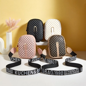 Retro Monogram PU Leather Mini Crossbody Bag For Women Vintage Cell Phone Purse With Wide Letter Printed Strap Zipper