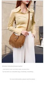 Detail view of large capacity brown suede shoulder bag showing mobile phone and wallet storage
