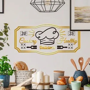 Cooking Healthy Delicious golden chef hat wall decal for kitchen and dining room decor