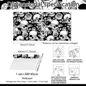 Halloween skull and rose wallpaper 300x45cm with seamless installation guide