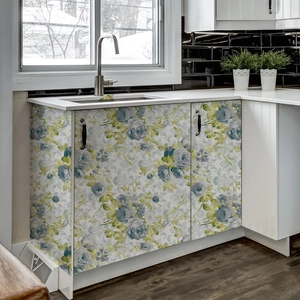 Elegant blue floral wall sticker for modern kitchen cabinets and home decor
