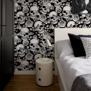 Dark Gothic Skull Rose Wallpaper Self Adhesive Wall Sticker For Bedroom Halloween Party Background Decor Home Art