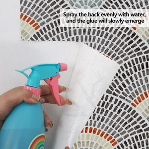Water spray application process on fan pattern mosaic self-adhesive wallpaper back