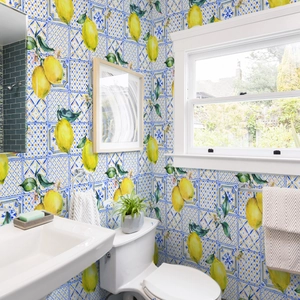 Mediterranean Lemon Pattern Blue Tile Print Self Adhesive Wall Film For Kitchen Bathroom Living Room Furniture Surface Home Decoration