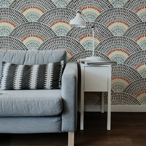 Retro modern wallpaper with fan-shaped mosaic pattern for living room wall decoration