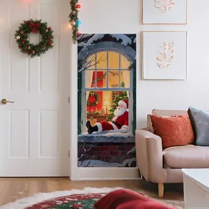 Adesivo murale Babbo Natale con calda scena invernale per decorazioni del soggiorno