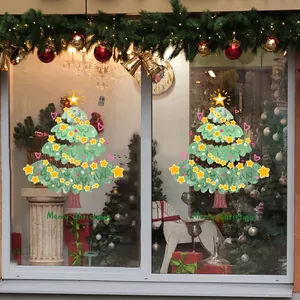 Stickers de Noël sapins mignons avec texte Merry Christmas pour décoration de vitres festives