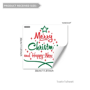 30x30cm Merry Christmas tree window sticker with festive red and green typography art