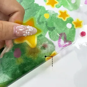Sticker de fenêtre sapin de Noël aquarelle double face avec étoiles jaunes et film transparent