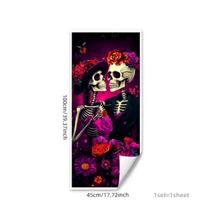 Adesivo per finestra artistico coppia di scheletri con fiori per il Giorno dei Morti