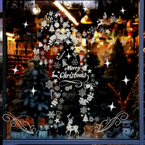Silver glitter Christmas tree and reindeer window decals with Merry Christmas text for glass