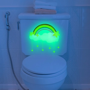 Luminous rainbow cloud and stars wall stickers for bathroom with glowing night effect
