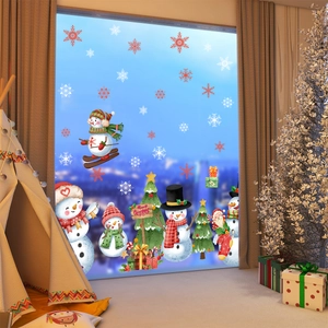 Pegatinas de Navidad para ventanas con muñeco de nieve y copos para decoración festiva