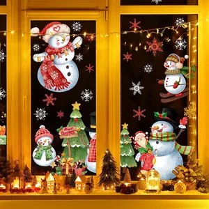 Pegatinas navideñas de doble cara para ventanas con muñeco de nieve y decoraciones