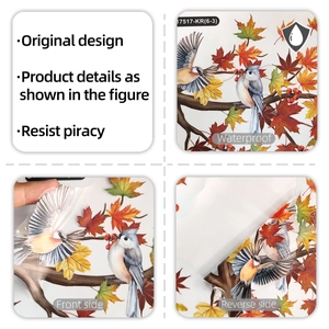 Detailed view of waterproof autumn maple leaf window stickers with double-sided visibility