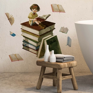 Cartoon handbemalte Mädchen liest Bücher Wandaufkleber für Kinderzimmer Dekoration