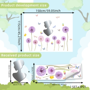 Cute dandelion and dragonfly wall sticker set with girl silhouette for home decoration