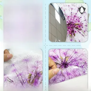 Detail of purple dandelion wall sticker showing mirror and frosted surface textures