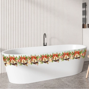 Christmas bathtub stickers with bells and pine branches on a white modern tub