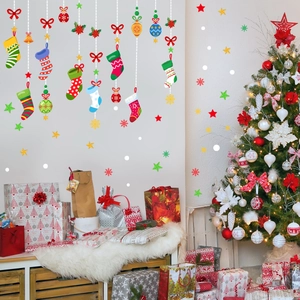 Christmas Wall Stickers Hanging Stocking PVC Double Sided Visible Window Decal Waterproof Holiday Home Decor