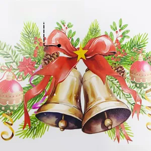 Detail of Christmas bell wall sticker with red bow and self-adhesive backing feature
