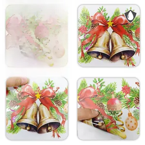 Waterproof Christmas bell wall sticker detail with red bow and gold bells on white background