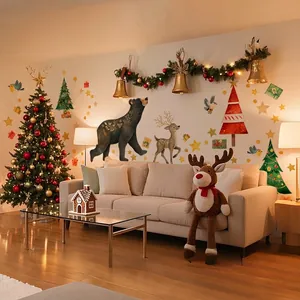Stickers muraux de Noël avec ours et rennes pour une décoration intérieure festive