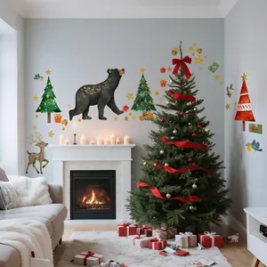 Stickers muraux de Noël avec ours, renne et sapin pour décoration de chambre