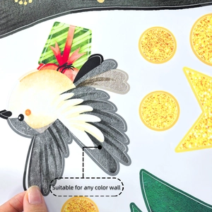 Détail de stickers oiseaux et étoiles montrant l'adaptation à toutes couleurs de mur