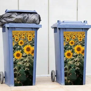 Vibrant sunflower outdoor trash bin decals for creative garden waste bin decoration