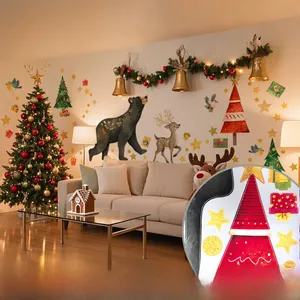 Stickers muraux de Noël détaillés avec animaux de la forêt, rennes et sapins festifs