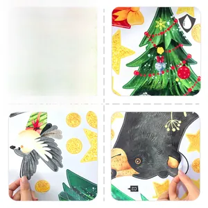 Détail de stickers de Noël en PVC imperméable avec ours de la forêt et étoiles dorées