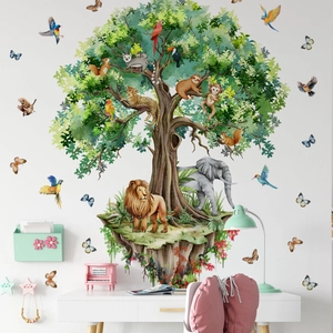 Tropical jungle animals wall decal with life tree for children room wall decoration