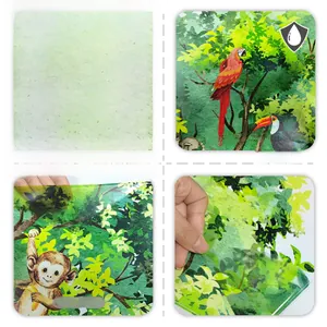 Detail of waterproof tropical jungle wall stickers with parrot and monkey patterns