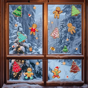 Weihnachtsfensteraufkleber mit Lebkuchenmann und Baum für festliche Fensterdekorationen