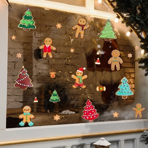 Weihnachts-Fensteraufkleber Set mit Lebkuchenmann und Bäumen für die Deko