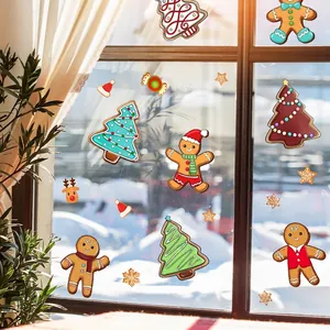 Weihnachtsbaum und Lebkuchenmann statische Fensteraufkleber Set für festliche Dekoration
