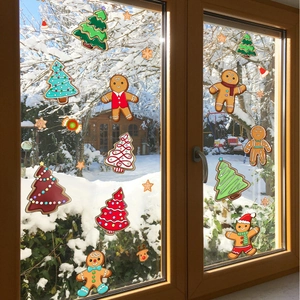 Weihnachten Lebkuchenmann Und Baum Statische Fensteraufkleber Doppelseitiger Druck Xmas Glas Aufkleber Home Festliche Deko