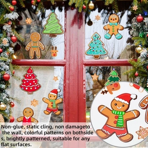Detailansicht der Weihnachtsbaum- und Lebkuchenmann-Fensteraufkleber in einer Wohnumgebung