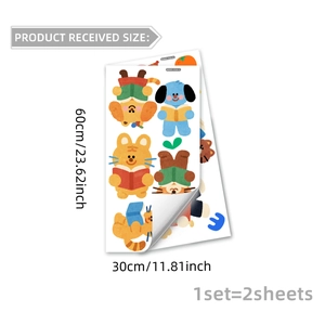Cartoon animal reading stickers set of 2 sheets for children's room wall decoration