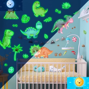 Luminous Dinosaur Wall Stickers PVC Glow In The Dark Cartoon Animal Decals For Kids Room Nursery Decor Waterproof