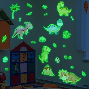Glow in the dark dinosaur wall stickers with palm trees and leaves for kids room decor