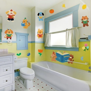 Cartoon animal reading themed wall stickers for kids nursery in hand-drawn doodle style