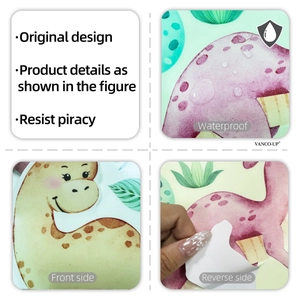 Waterproof cartoon dinosaur wall sticker detail showing PVC material and adhesive backing