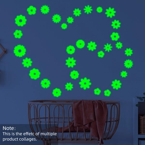 Stickers muraux marguerites vert phosphorescent en forme de cœur pour décoration chambre