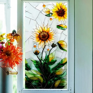 Sunflower stained glass window film for home decoration with vibrant floral patterns