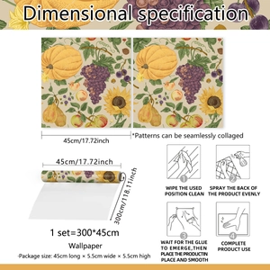 Vintage fruit floral self-adhesive wallpaper roll with installation steps and dimensions